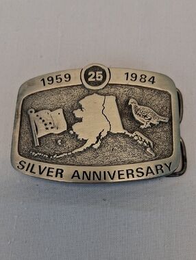 Alaska 25th Silver Anniversary 1959-1984 Eldon Pewter Belt Buckle #1974 VTG GUC